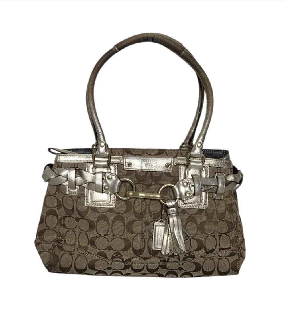 Y2K Coach Hampton F13065 Signature Monogram Canvas Braided Tassel Handbag